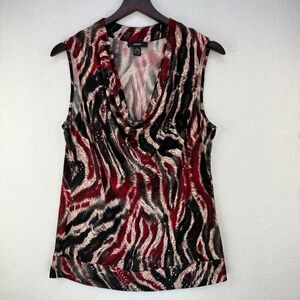 Alfani Women Blouse Sz M Tank Top Cowl Neck embellished black red gray white